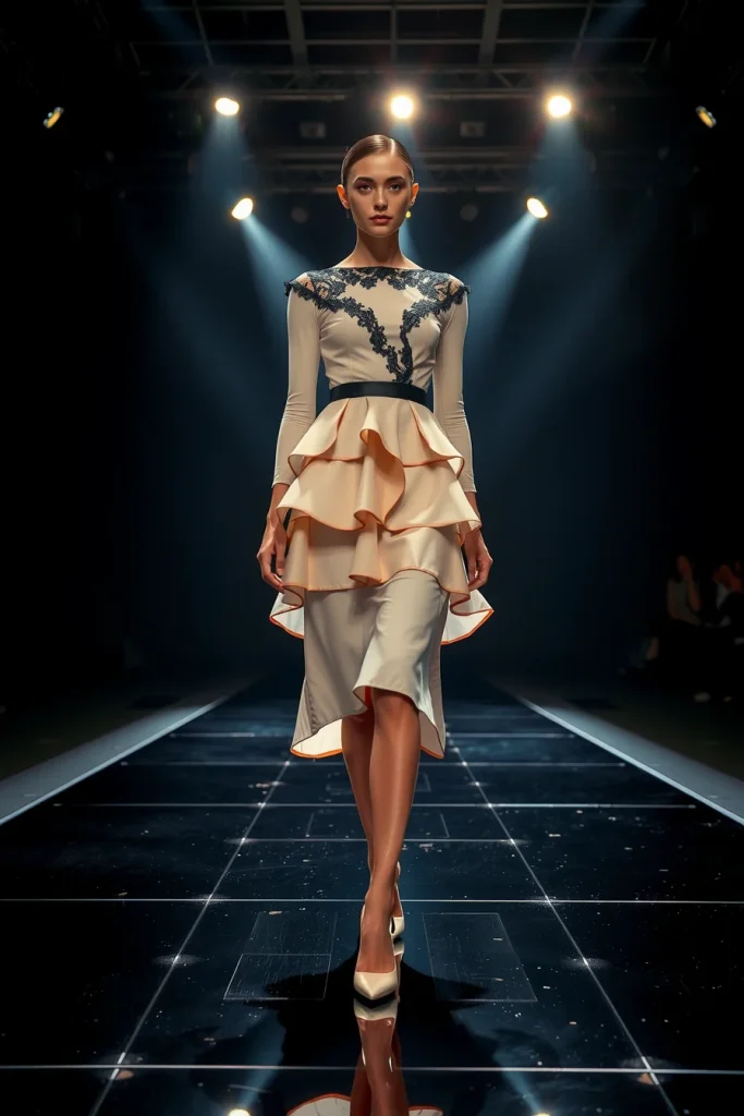 AI generated structured fashion dress design with modern tailoring